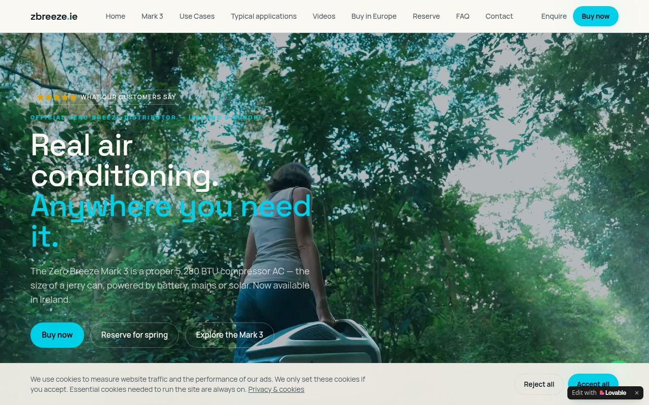 The Zero Breeze Ireland website